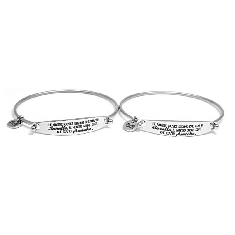 Bracciale Coppia Rigido CAPRITALY SWT03 in Acciaio con Piastra e Frase Sorelle