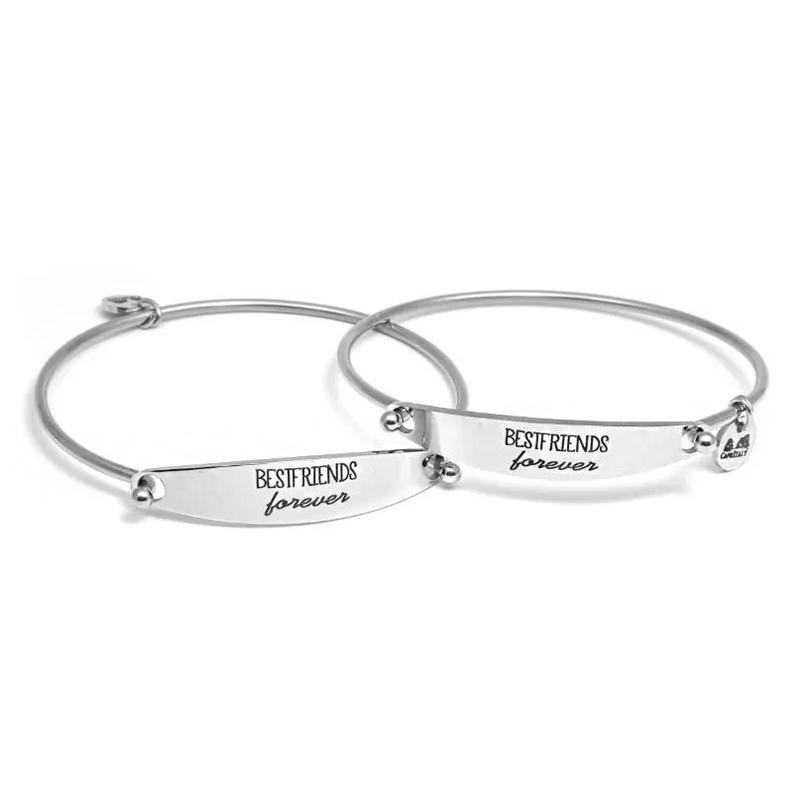 Bracciale Coppia Rigido CAPRITALY SWT04 in Acciaio con Piastra e Frase Bestfiend