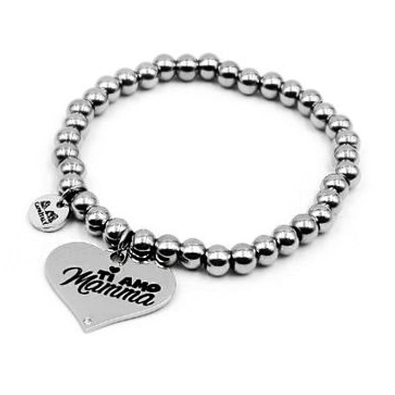 Bracciale Donna Pallinato CAPRITALY SWT12 in Acciaio con Cuore e Frase Mamma 