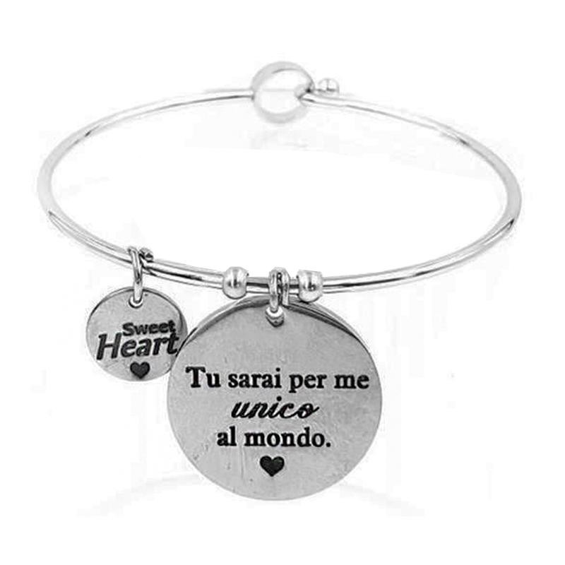 Bracciale Donna Rigido CAPRITALY SWT17 in Acciaio con Ciondolo e Frase