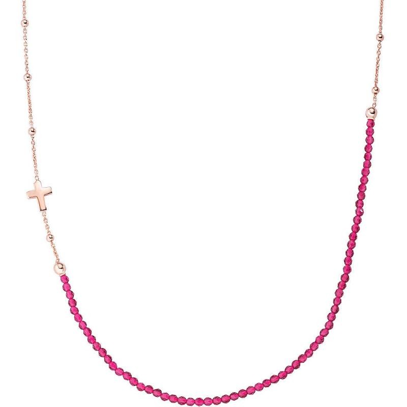 Collana Donna Argento 925 Rosato Amen CLCOCRRR3 Croce con Cristalli color Rubino 