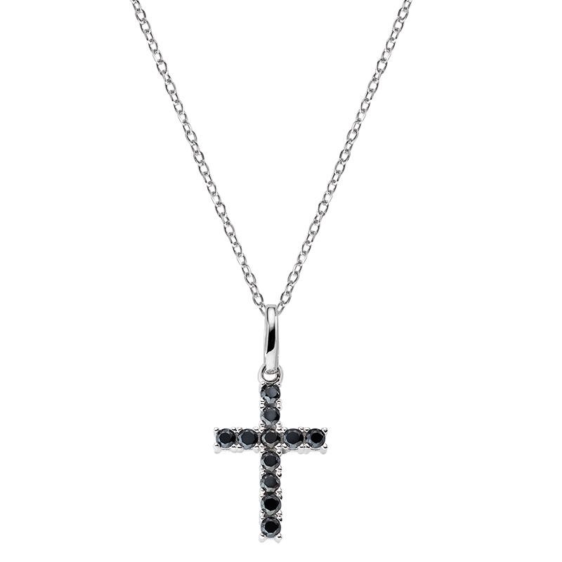 Collana Donna Argento 925 Amen CRBN03 Croce con Zirconi Neri 17 mm