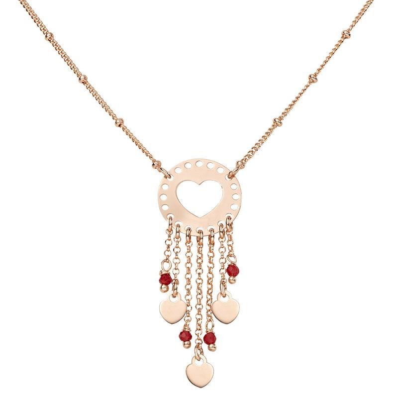 Collana Donna Argento 925 Rosato Amen CLAARR3 Pendente Cuore con Filamenti e Cristalli Rossi