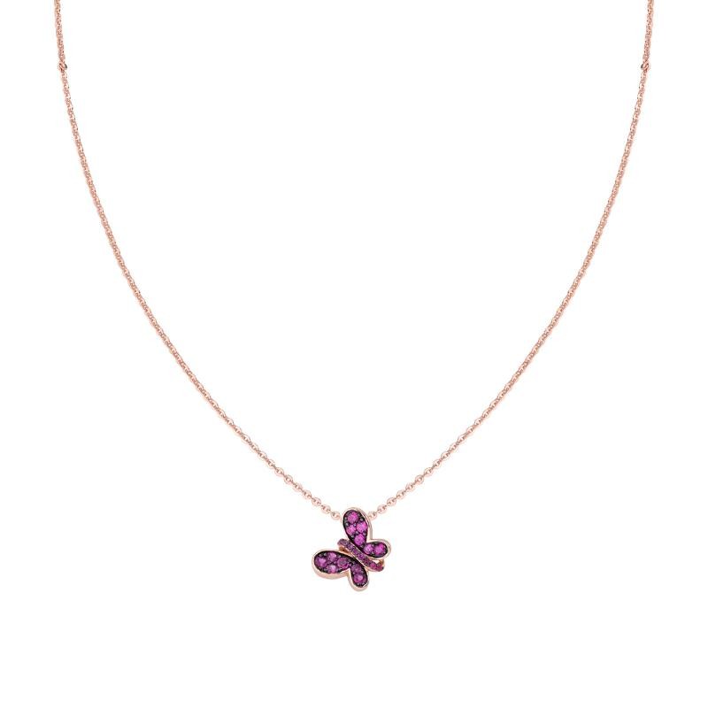 Collana Donna Argento 925 Rosato Amen CLBURR Pendente Farfalla Cristalli Rossi