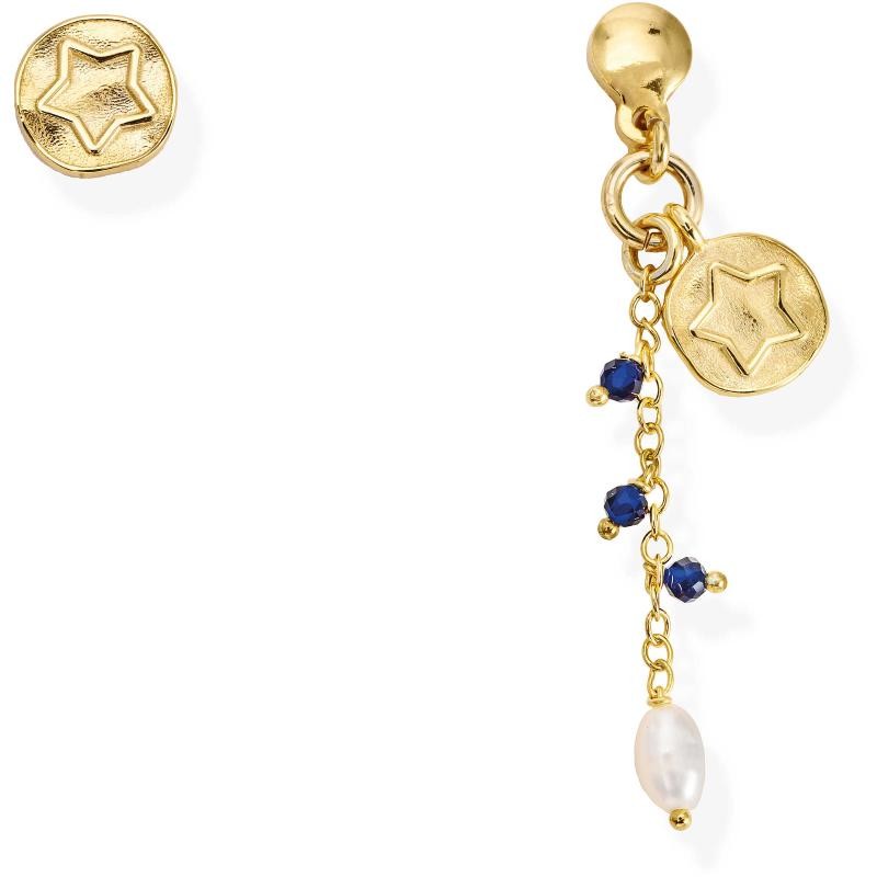 Orecchini Pendenti a Lobo Argento 925 Amen ORZISTGBL Color Oro Stella e Cristalli Blu 35 mm