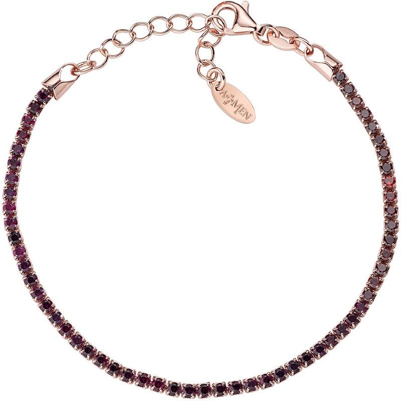 Bracciale Tennis Donna AMEN BTRRU16 Argento 925 Rosato Zirconi Rossi 19 cm