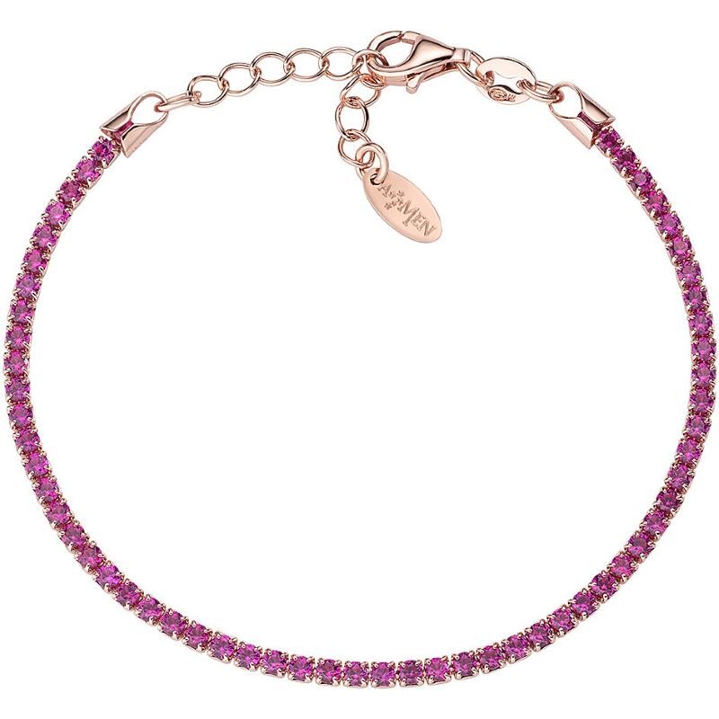 Bracciale Donna Tennis AMEN BTRFU16 Argento 925 Rosato Zirconi Fucsia 19 cm