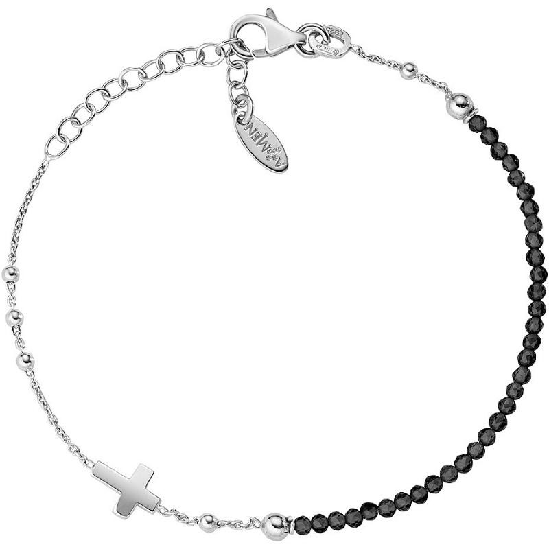 Bracciale Donna Argento 925 Amen BRCOCRBN3 Cristalli Neri e Croce Lunghezza 16+3 cm