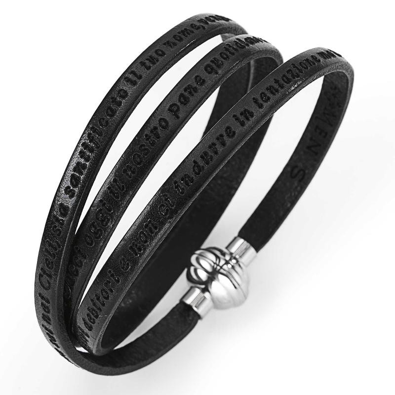 Bracciale in Pelle Amen PNIT02-60 colore Nero Preghiera Padre Nostro Lunghezza 60 cm