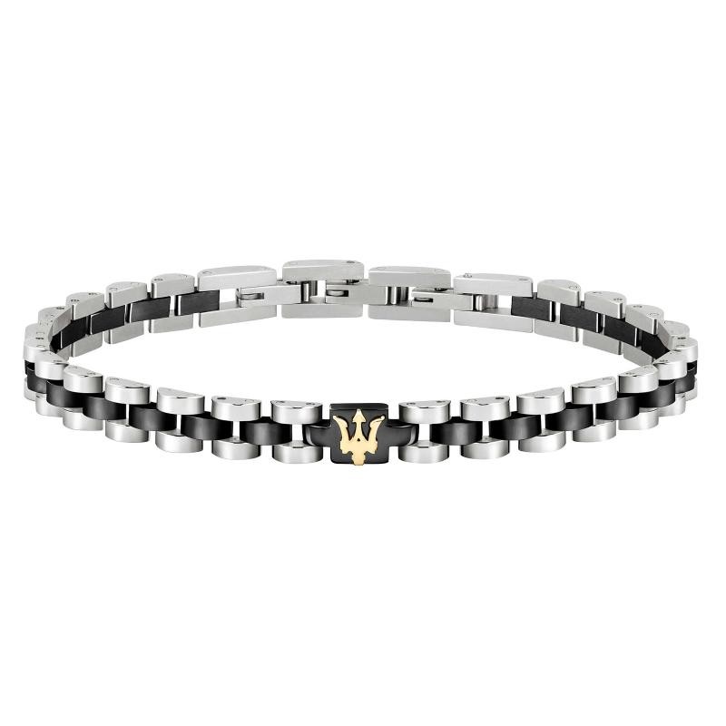 Bracciale Uomo MASERATI JM320AST08 in Acciaio PVD Silver-Nero con Logo Oro