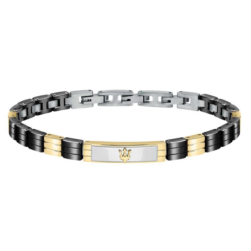 Bracciale Uomo Maserati JM221ATZ06 In Acciaio Con Ceramica Nera E Logo Oro Di 22cm