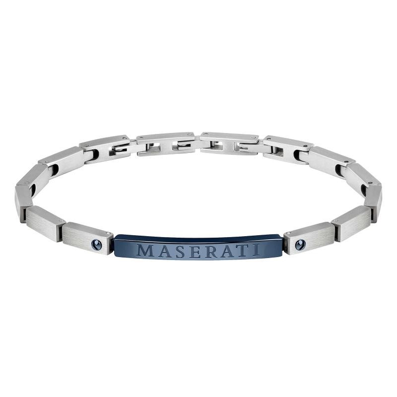 Bracciale Uomo MASERATI JM220ASQ04 in Acciaio con Piastra Blu Logata