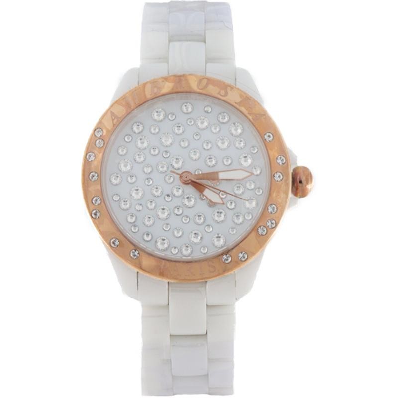 Orologio Donna Ambrosia PARIS2 In Ceramica Bianca Ghiera Oro Rosa E Swarovski Colorati