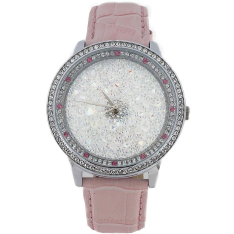 Orologio Da Donna Ambrosia Cosmos1 In Pelle Rosa Ghiera Argento Con Swarovski Bianchi 