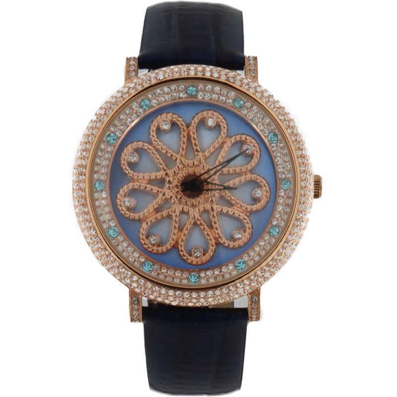 Orologio Donna Ambrosia SOPRANO In Pelle Blu Ghiera Oro Rosa Con Swarovski Bicolore