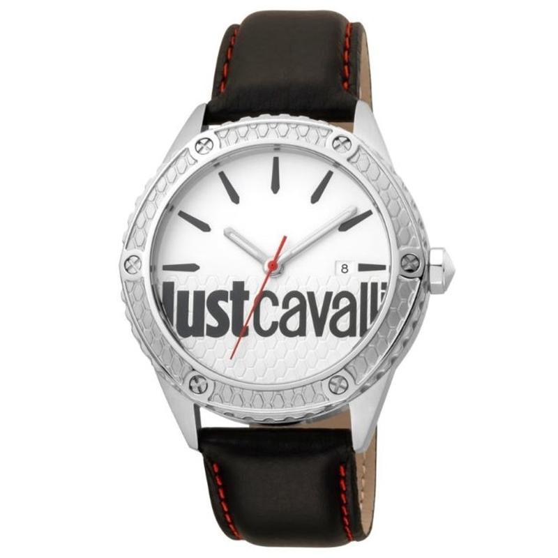 Orologio Uomo Solo Tempo Just Cavalli JC1G080L0015 Quadrante Silver Datario Pelle Nero