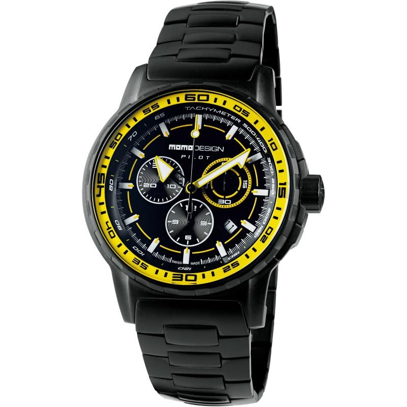 Orologio Uomo Cronografo Momo Design MD2164BK-50 Quadrante Nero e Giallo Cinturino Acciaio Nero Datario