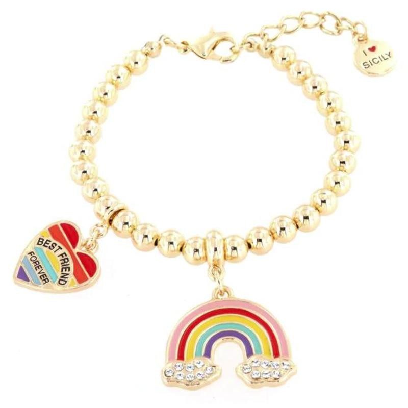 Bracciale in Metallo 3571625 con arcobaleno e cuore con scritta pendenti impreziositi da smalti colorati