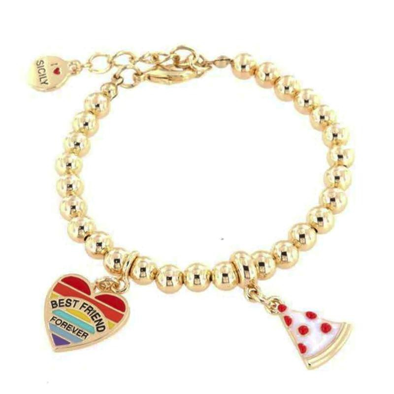 Bracciale in Metallo 3571628 con ciondoli pizza e cuore pendenti impreziositi da smalti colorati