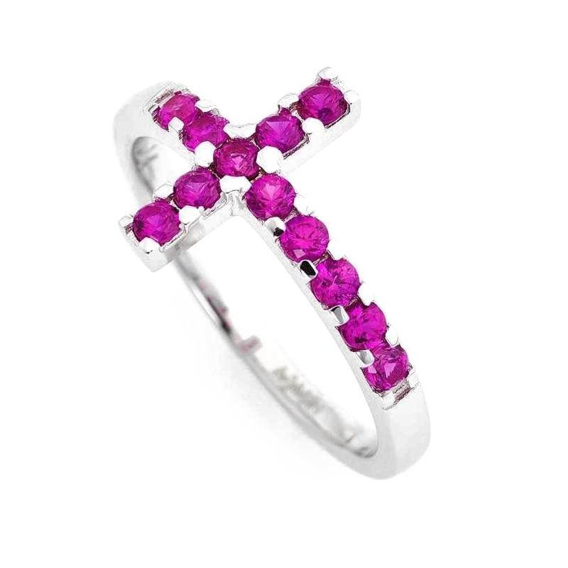 Anello Donna AMEN ACOBR-20 in Argento 925 con Croce e Pietre Fucsia