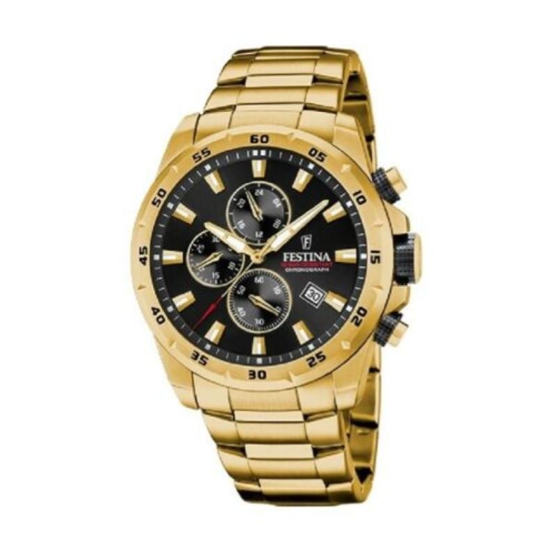 orologio uomo cronografo festina F20541/4 cassa acciaio PVD oro quadrante nero