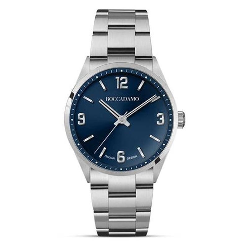 orologio uomo solo tempo boccadamo MT001 cassa acciaio quadrante blu