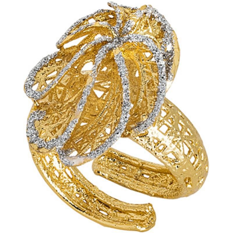 anello donna boccadamo XAN130D in bronzo placcato oro con decoro a forma di foglia
