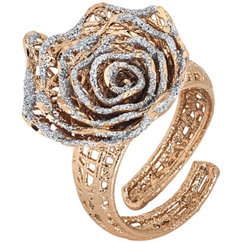 anello donna boccadamo XAN131RS in bronzo con rosa decorativa in glitter silver
