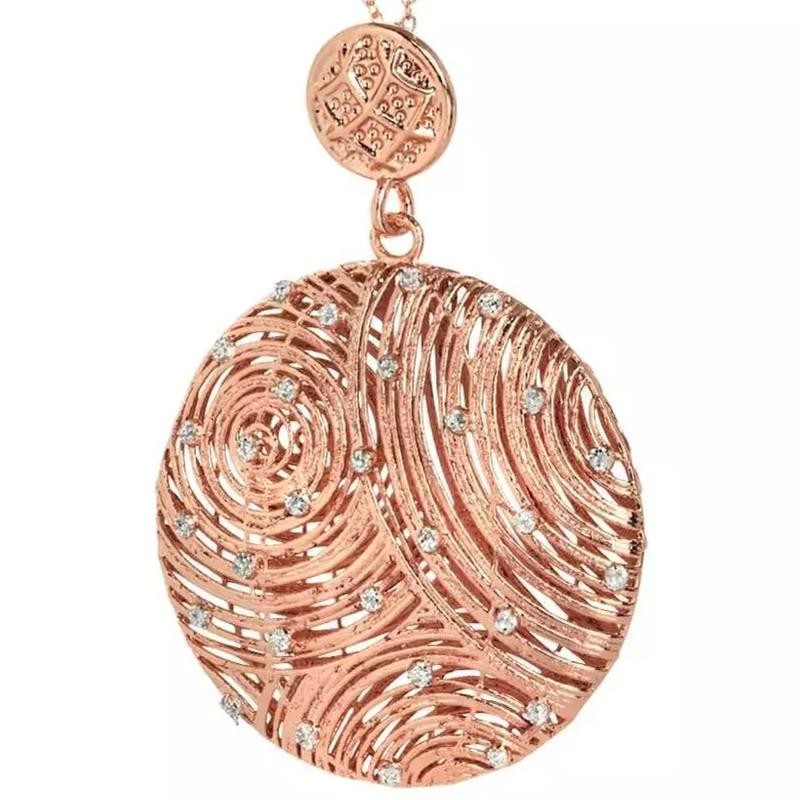 collana donna boccadamo XGR246RS rosato con pendente circolare e punti luce in glitter