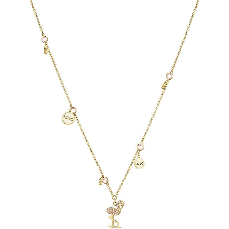 collana donna liujo LJ1484 in oro con pietre rosa sulla catena e sui pendenti