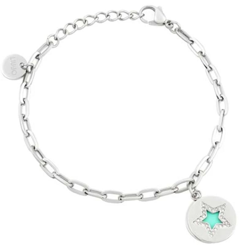 Bracciale donna liujo LJ1618 con charm rotondo forma di stella colore celeste