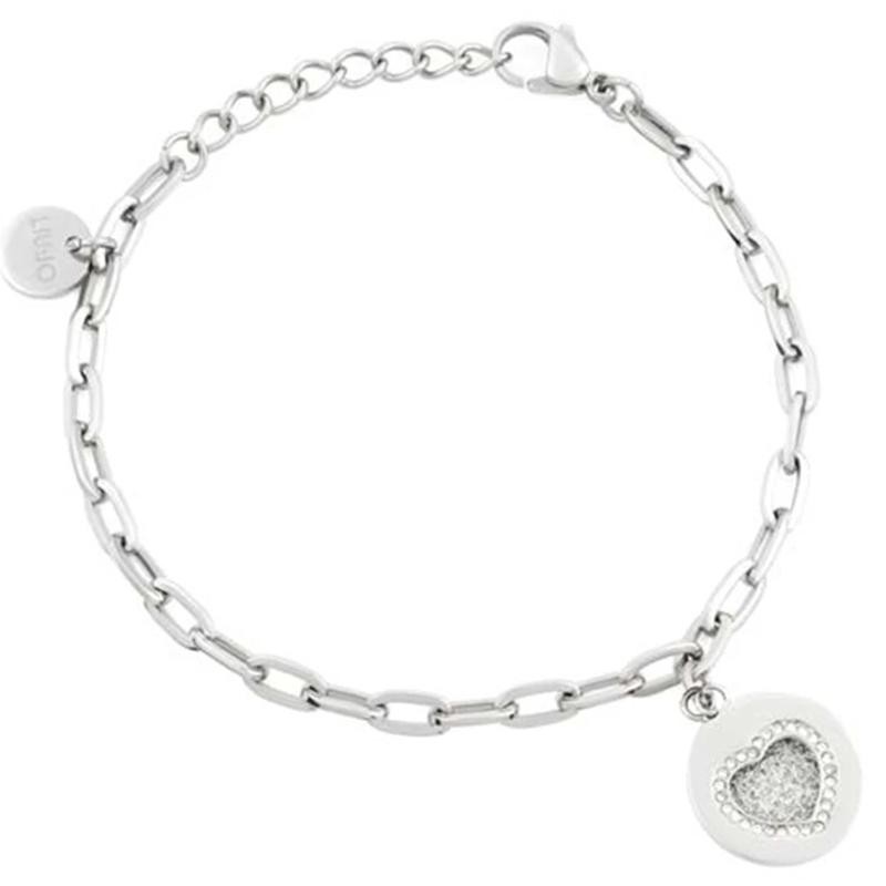 bracciale donna liujo LJ1599 con charm rotondo con cuore e brill applicati