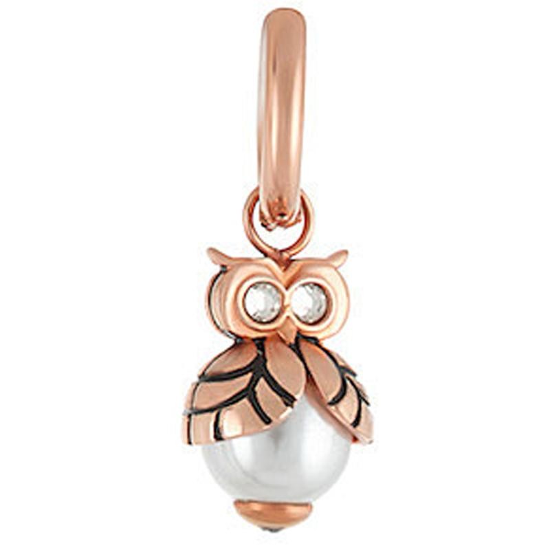 orecchini donna liujo LJ1635 in acciaio di colore oro rosa con gufo pendente