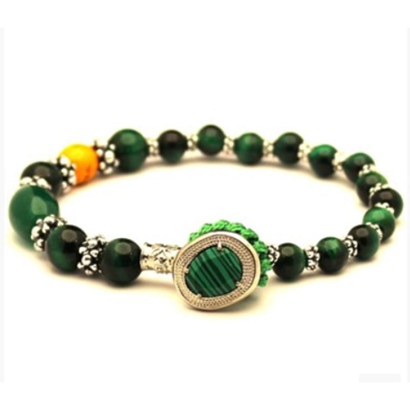 Bracciale Gerba Lab 120 Unisex cordino in filo cerato macramè e perla occhio di tigre verde