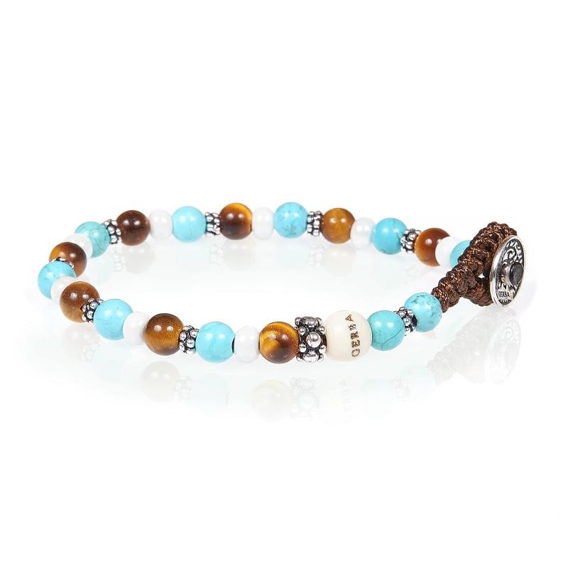 Bracciale Unisex Gerba LAB069 Pietre Naturali Turcese Occhio di Tigre Inserti Argento 925