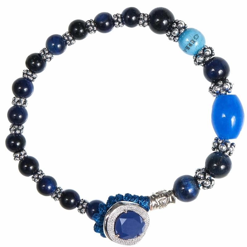 Bracciale Da Uomo Gerba Lab 119 in pietra Occhio di Tigre nere e blu 