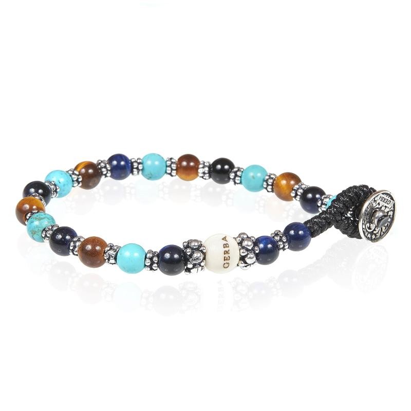 Bracciale Unisex Gerba LAB 076 Con Cordino In Filo Cerato Inserti Argento 925