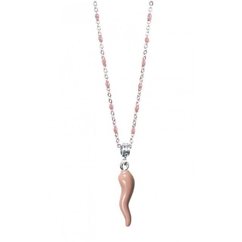 Collana Da Donna Gerba CC16 In Argento 925 Rodiato Con Corno Smaltato Colore Rosa