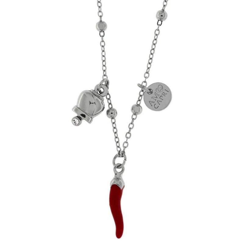 Collana in Metallo Amo Capri 3540816 con corno in smalto rosso e campana bianca pendente