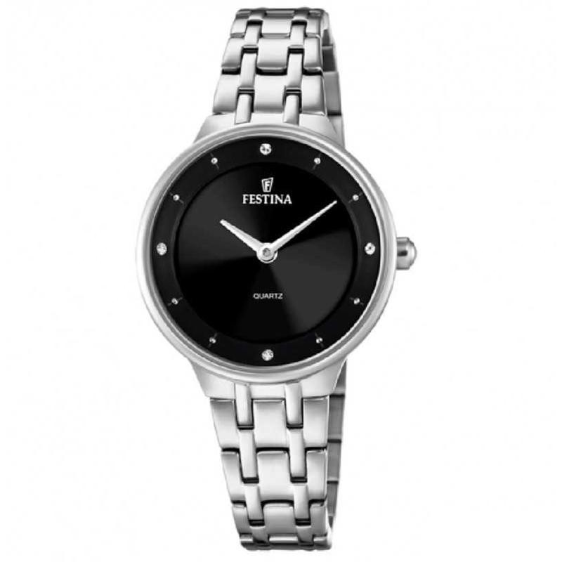 Orologio Donna Solo Tempo FESTINA F20600/4 in Acciaio Fondo Nero con Cristalli
