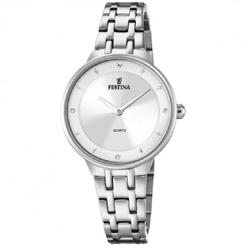 Orologio Donna Solo Tempo FESTINA F20600/1 Acciaio Fondo Argento con Cristalli 