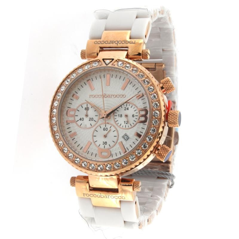 Orologio Crono Donna RB0079ST Roccobarocco In Acciaio PVD Rosato E Cinturino Bianco