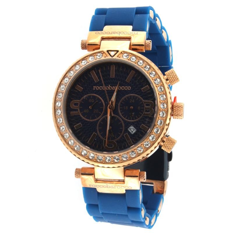 Orologio Crono Donna RB0083ST Roccobarocco In Acciaio PVD Rosato E Cinturino Blu