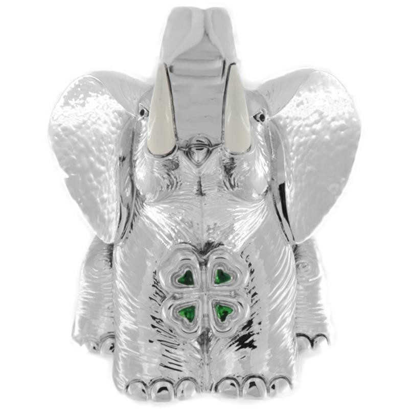 Statua Elefante LEO083403E Portafortuna Con Quadrifoglio Laminato In Argento