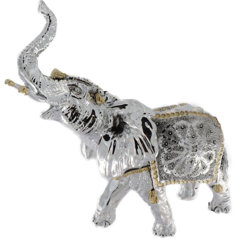 Statua IG222 Elefante Portafortuna Laminato In Argento Con Dettagli Oro