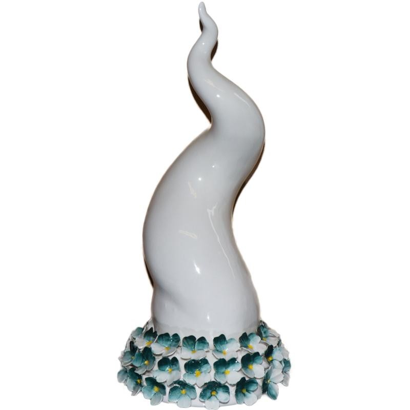 Corno Bianco Maxi Di Orthesia In Ceramica Impreziosito Da Fiori Blue e Bianco -CO01