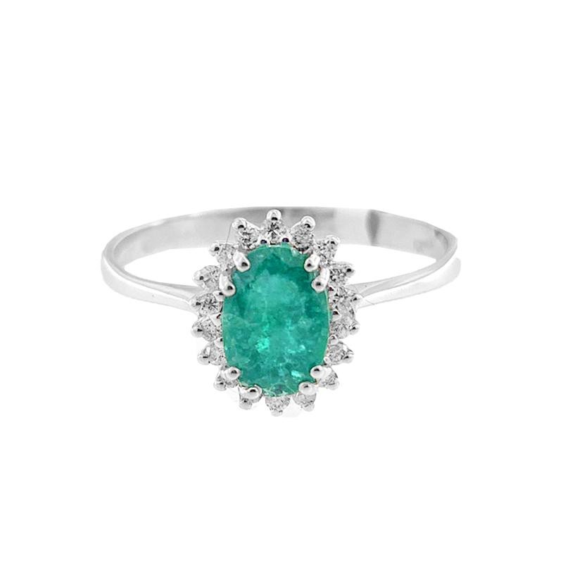 Anello Donna Oro Bianco 18 kt P007 con Smeraldo e Diamanti Mis 16