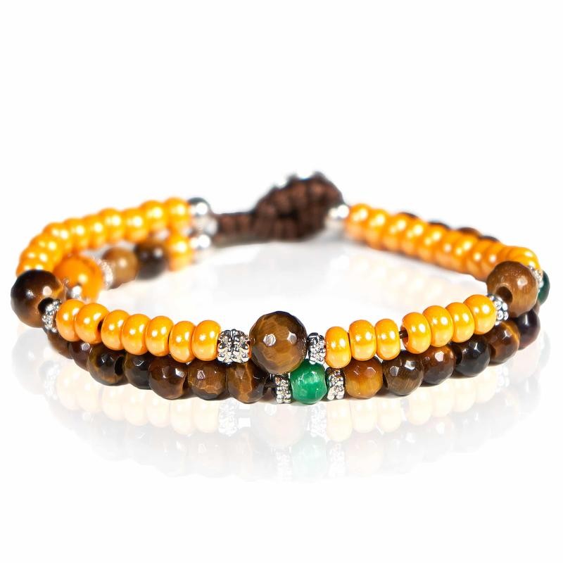 Bracciale Gerba Double Wile 09 Uomo cordino filo cerato pietre dure e murrine