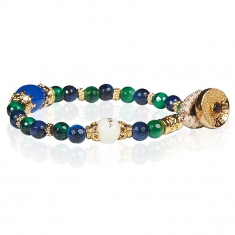 Bracciale Unisex Gerba LW01 In Cordino Cerato e Lavorazione Macrame Con Occhio Di Tigre Verde e Blu