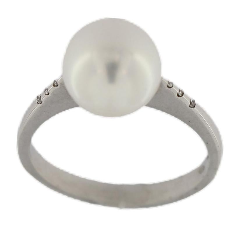 Anello donna AP002 con perla in oro bianco 18KT e diamanti naturali 0.05CT